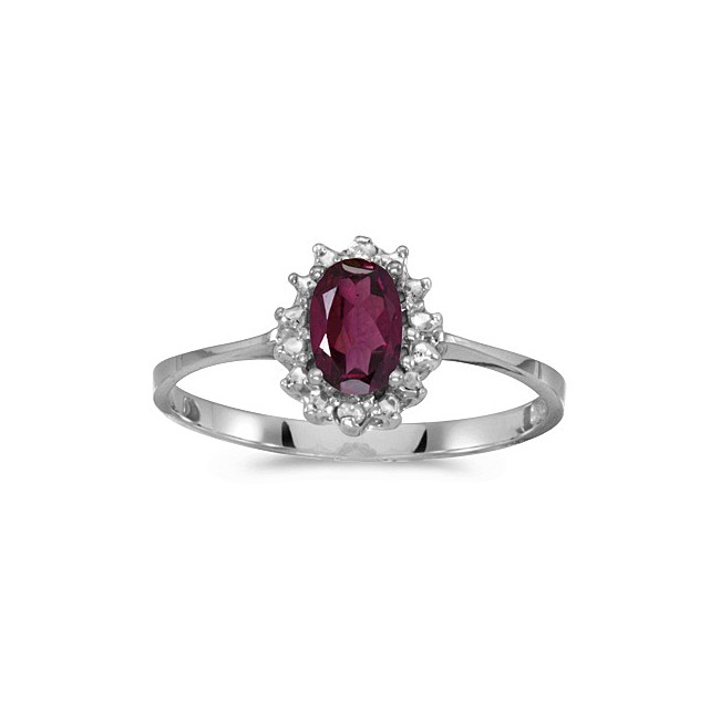 14k White Gold Oval Rhodolite Garnet And Diamond Ring