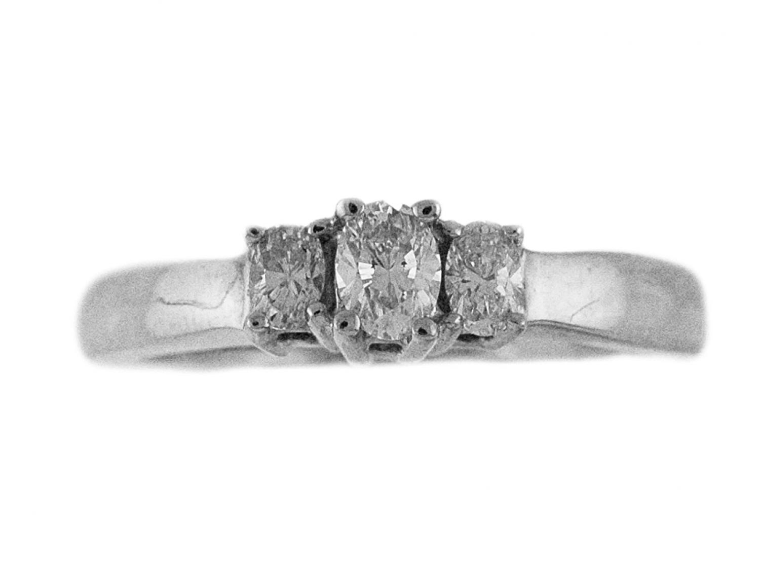 14K White Gold .33 Ct Three Stone Oval Diamond Ring