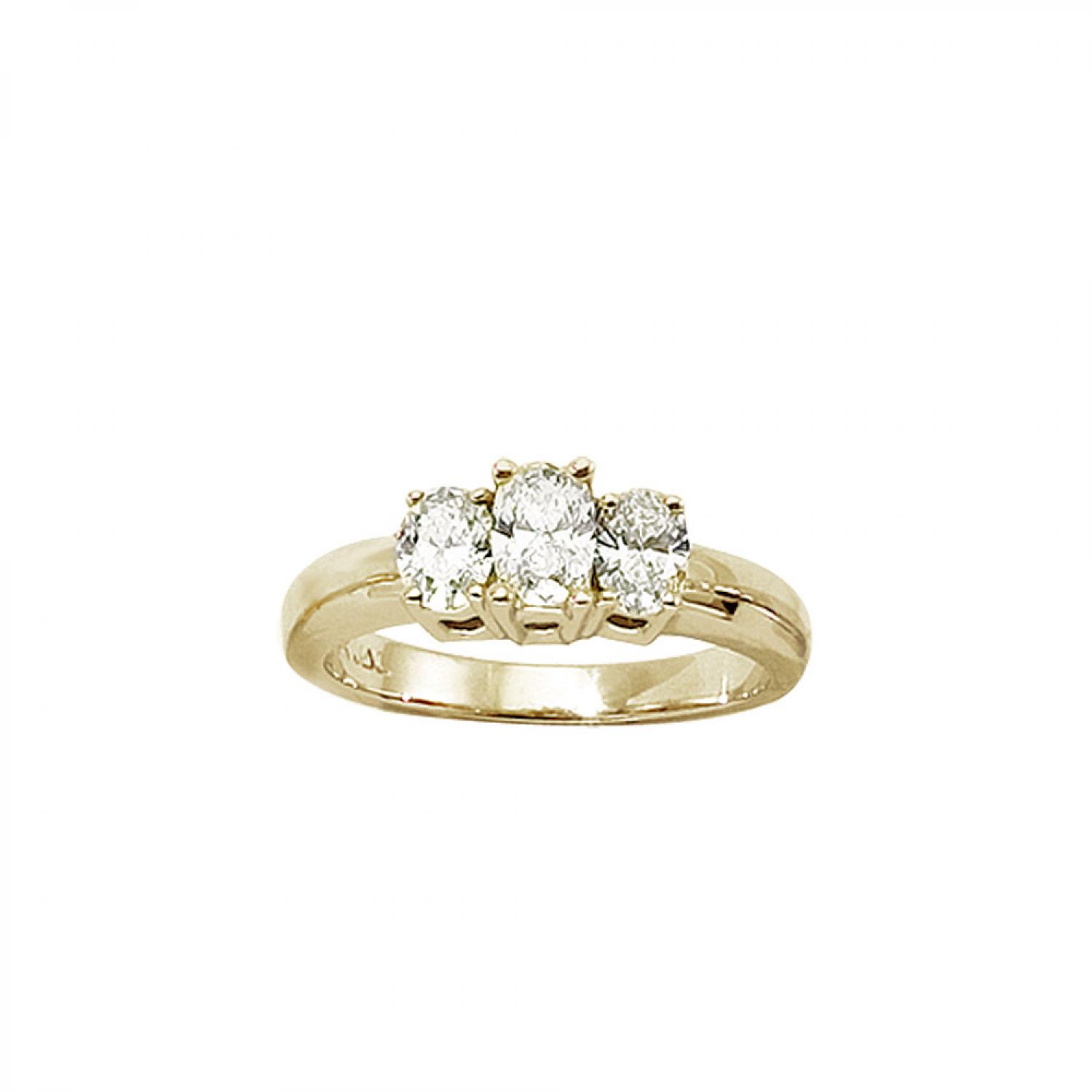 14K Yellow Gold Oval Three Stone 1 ct Diamond Ring