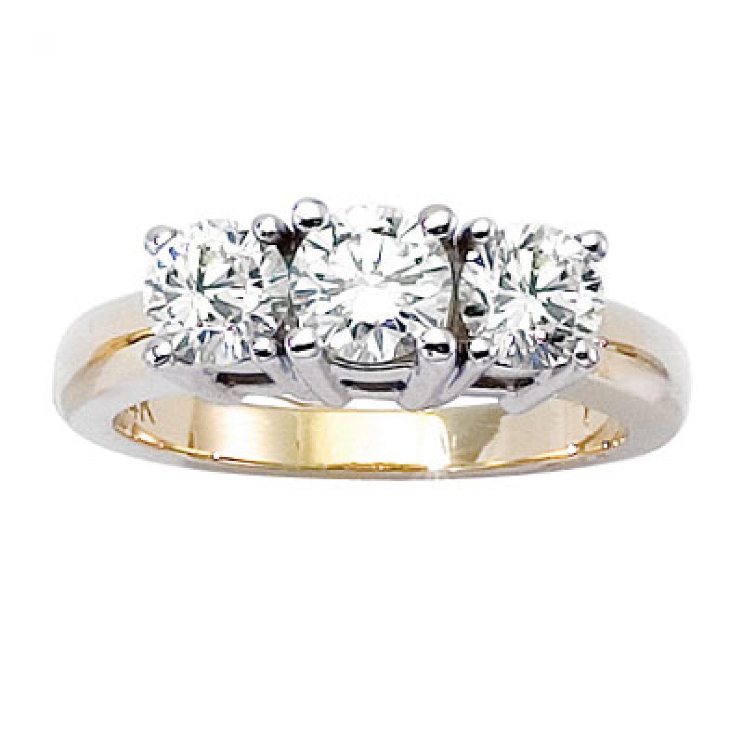 14K Yellow Gold Three Stone 1.5 Ct Round Diamond Ring