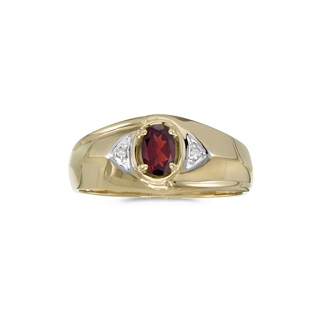 10k Yellow Gold Oval Garnet And Diamond Gents Ring