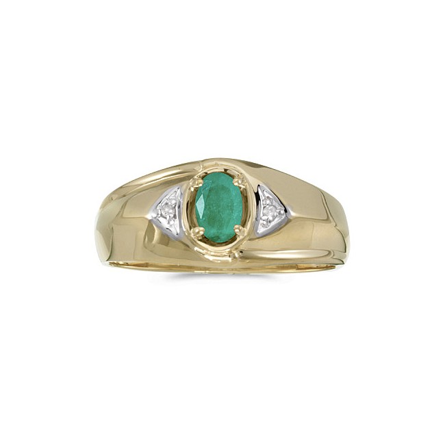 10k Yellow Gold Oval Emerald And Diamond Gents Ring