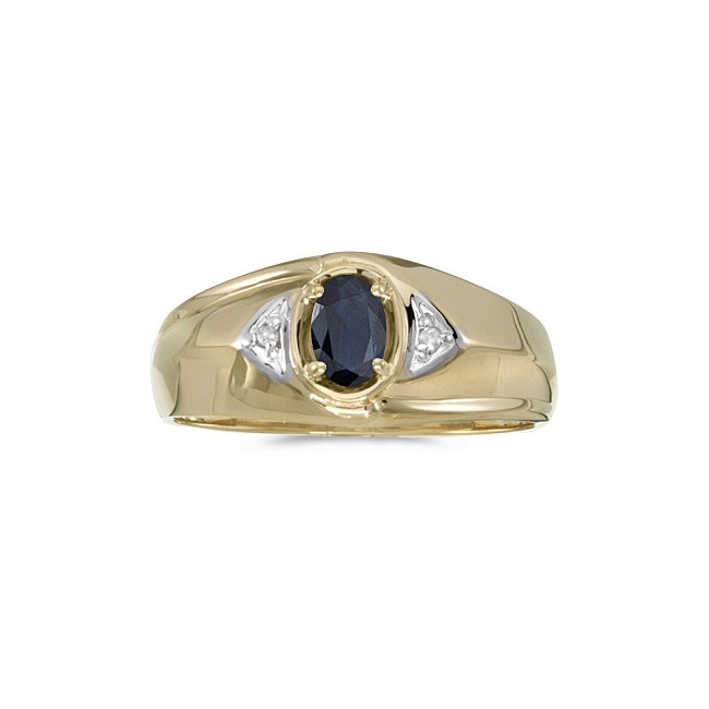 10k Yellow Gold Oval Sapphire And Diamond Gents Ring