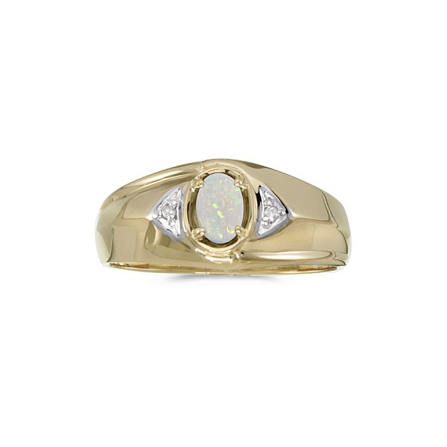 10k Yellow Gold Oval Opal And Diamond Gents Ring