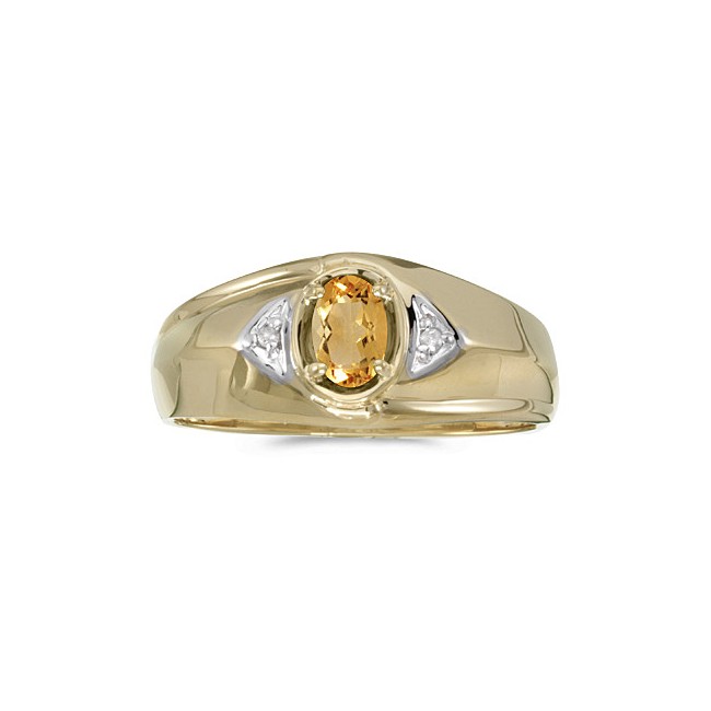 10k Yellow Gold Oval Citrine And Diamond Gents Ring