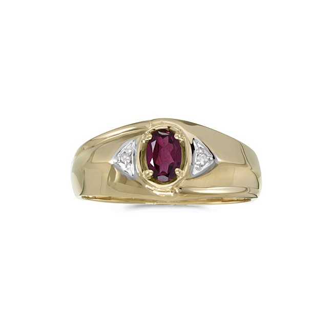 10k Yellow Gold Oval Rhodolite Garnet And Diamond Gents Ring