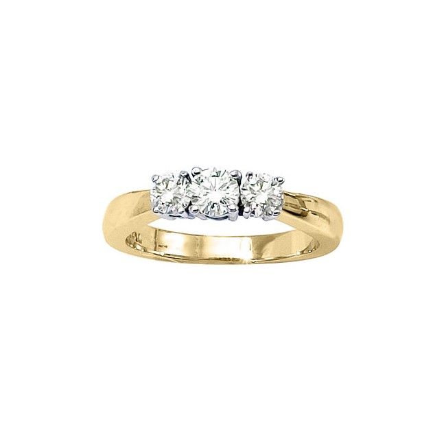 14K Yellow Gold Three Stone .75 Ct Round Diamond Ring