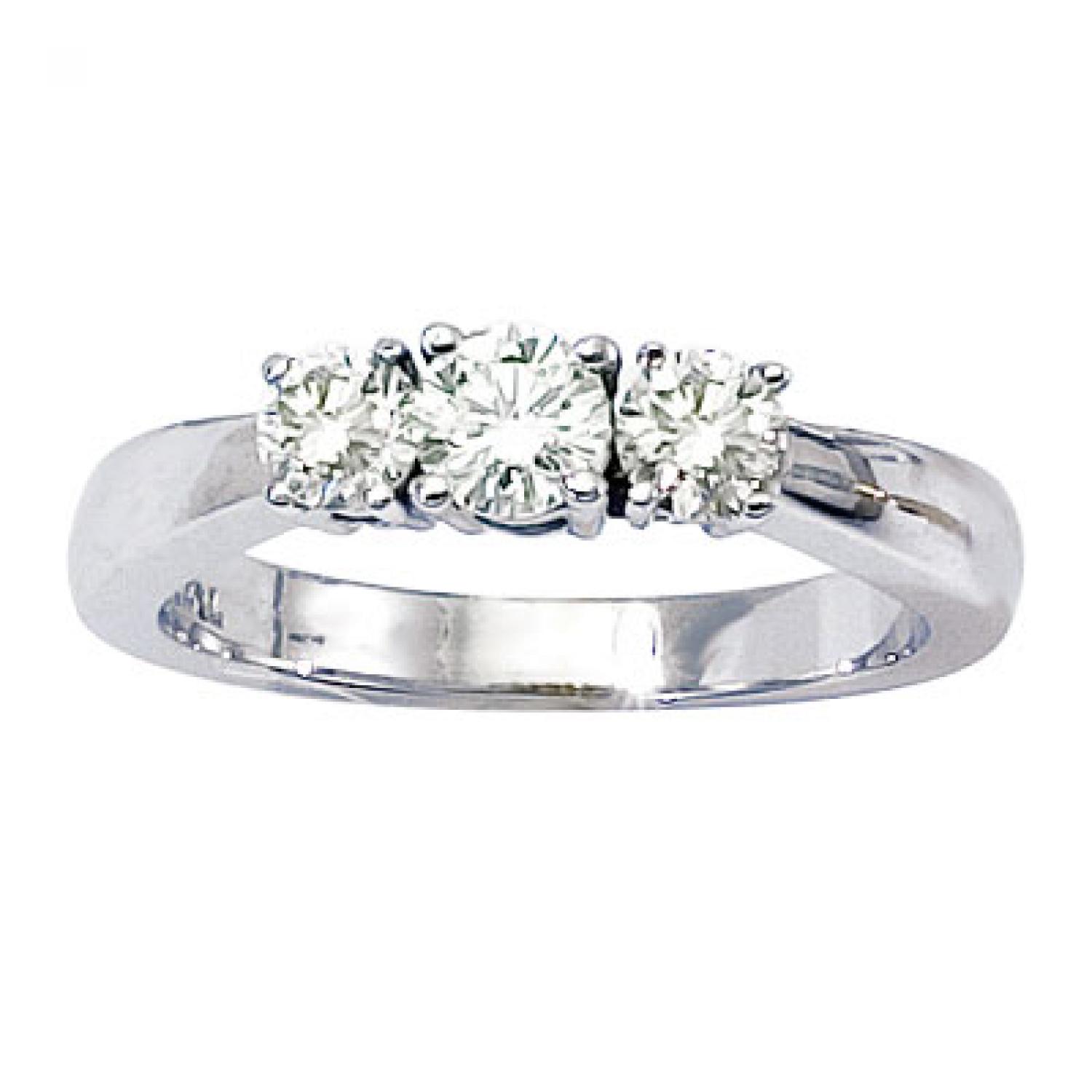 14K White Gold Three Stone .75 Ct Round Diamond Ring