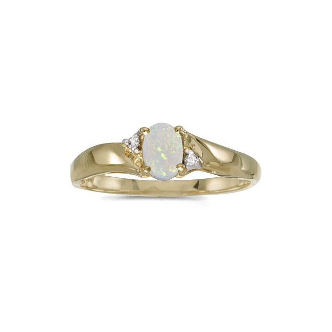 10k Yellow Gold Oval Opal And Diamond Ring