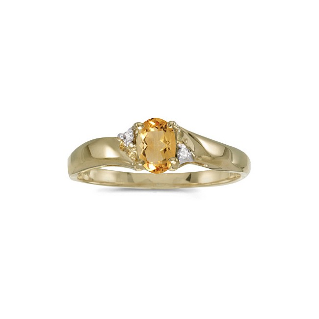 10k Yellow Gold Oval Citrine And Diamond Ring