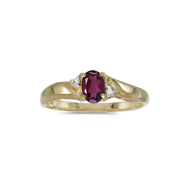 10k Yellow Gold Oval Rhodolite Garnet And Diamond Ring