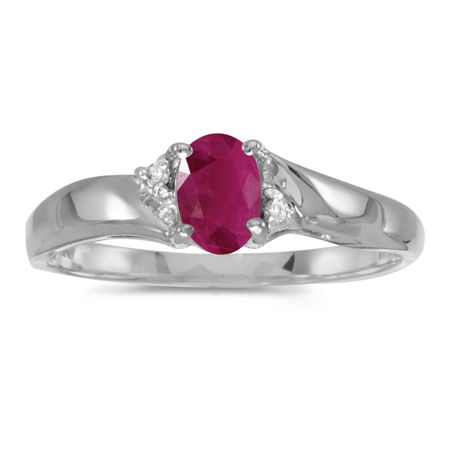 14k White Gold Oval Ruby And Diamond Ring