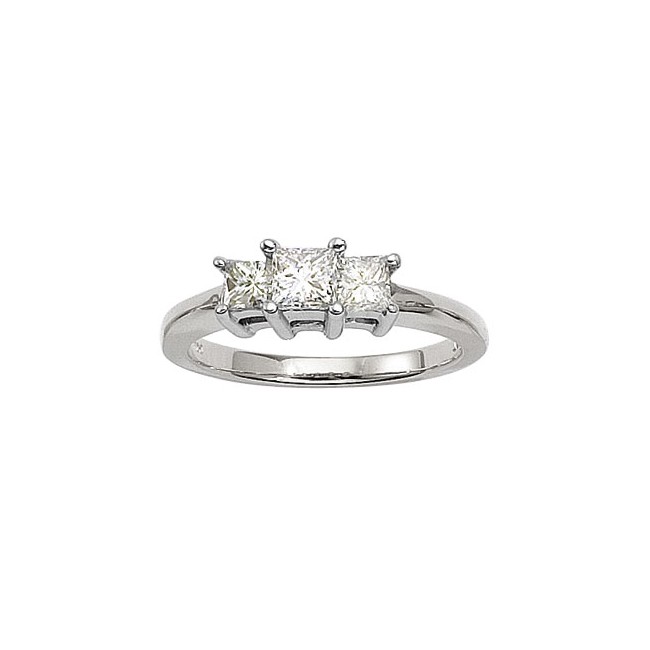 14K White Gold Three Stone .75 Ct Princess Diamond Ring