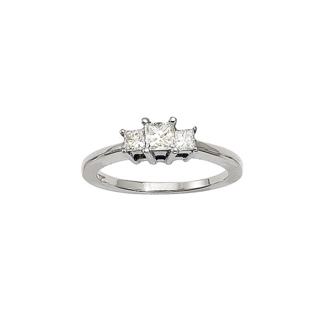 14K White Gold Three Stone .50 Ct Princess Diamond Ring