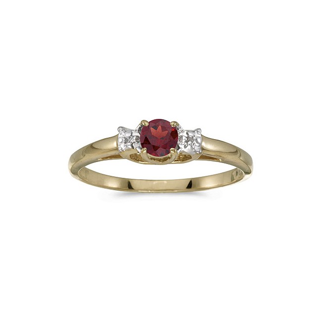 10k Yellow Gold Round Garnet And Diamond Ring