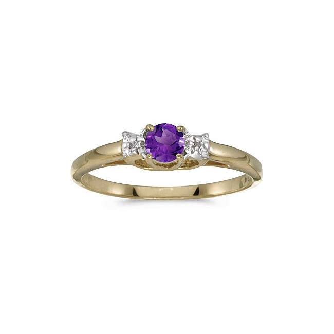 10k Yellow Gold Round Amethyst And Diamond Ring