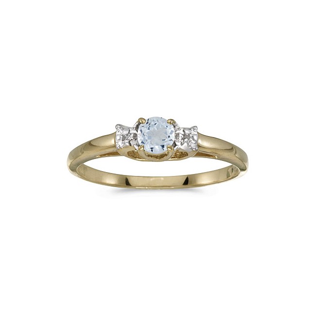 10k Yellow Gold Round Aquamarine And Diamond Ring