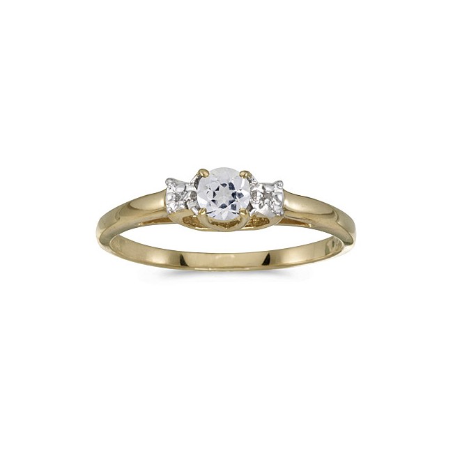 10k Yellow Gold Round White Topaz And Diamond Ring