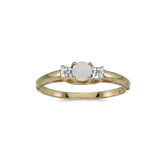 10k Yellow Gold Round Opal And Diamond Ring