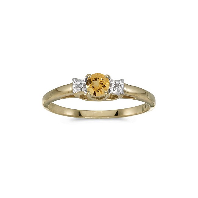 10k Yellow Gold Round Citrine And Diamond Ring