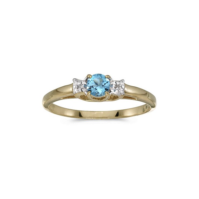 10k Yellow Gold Round Blue Topaz And Diamond Ring