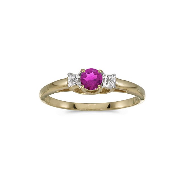 10k Yellow Gold Round Pink Topaz And Diamond Ring