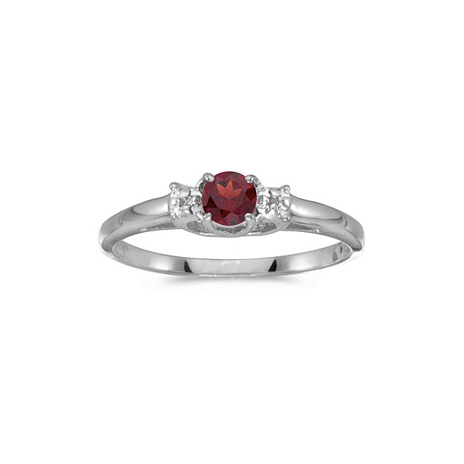 10k White Gold Round Garnet And Diamond Ring