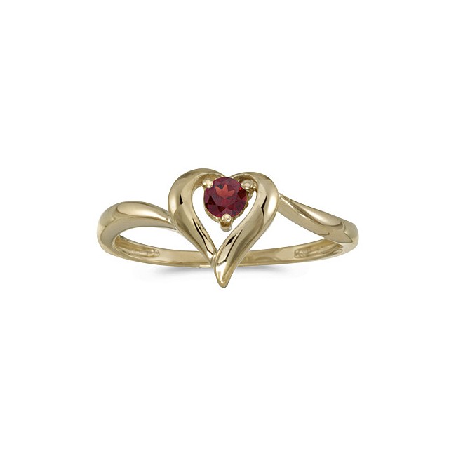 10k Yellow Gold Round Garnet Heart Ring