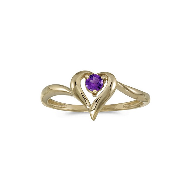 10k Yellow Gold Round Amethyst Heart Ring