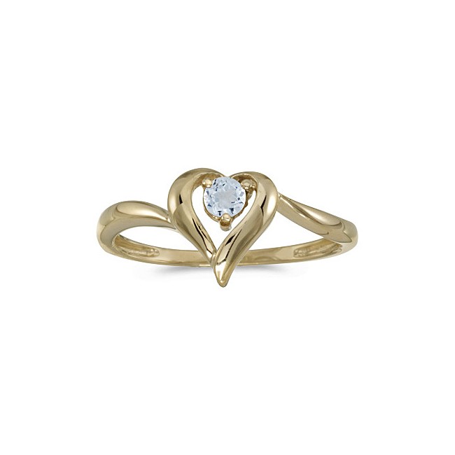 10k Yellow Gold Round Aquamarine Heart Ring