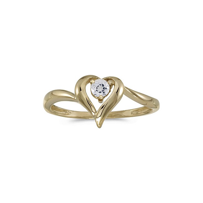 10k Yellow Gold Round White Topaz Heart Ring