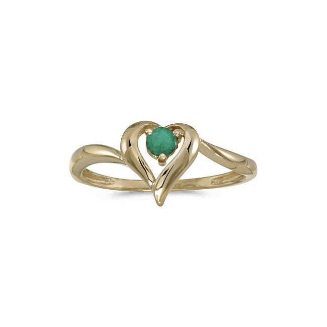 10k Yellow Gold Round Emerald Heart Ring