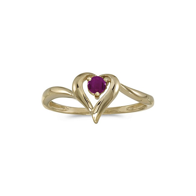 10k Yellow Gold Round Ruby Heart Ring