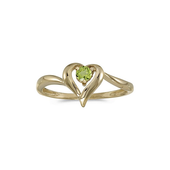 10k Yellow Gold Round Peridot Heart Ring