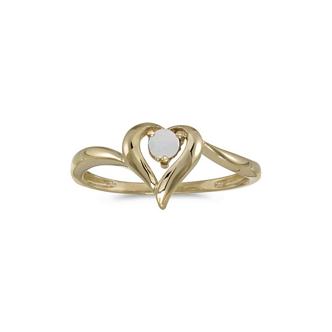 10k Yellow Gold Round Opal Heart Ring