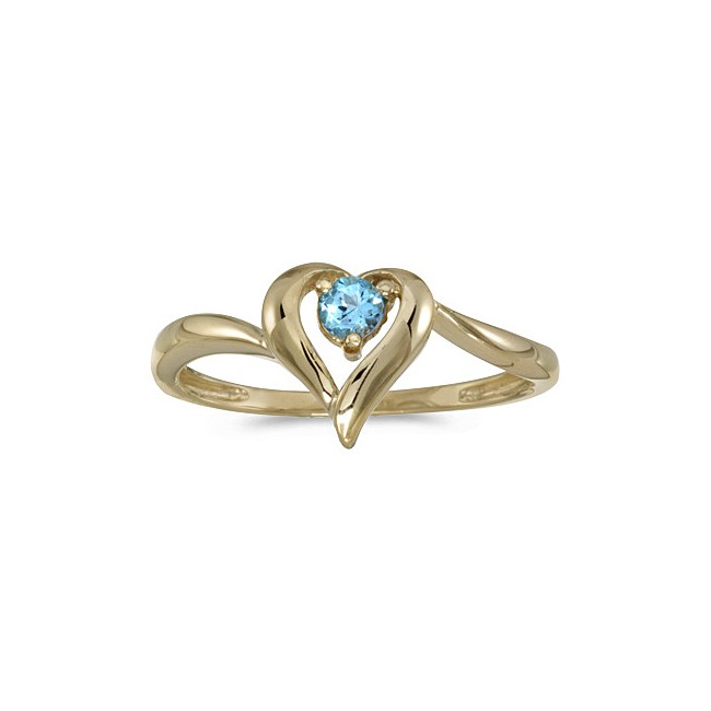 10k Yellow Gold Round Blue Topaz Heart Ring