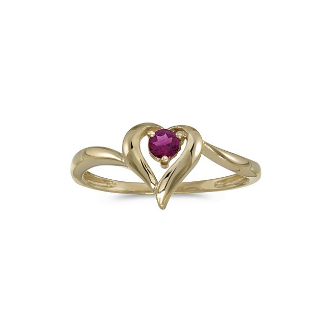 10k Yellow Gold Round Rhodolite Garnet Heart Ring