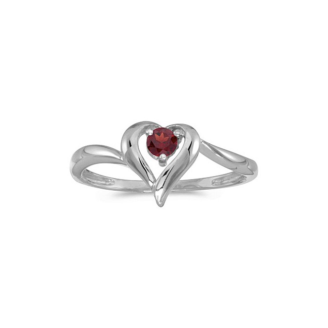 10k White Gold Round Garnet Heart Ring