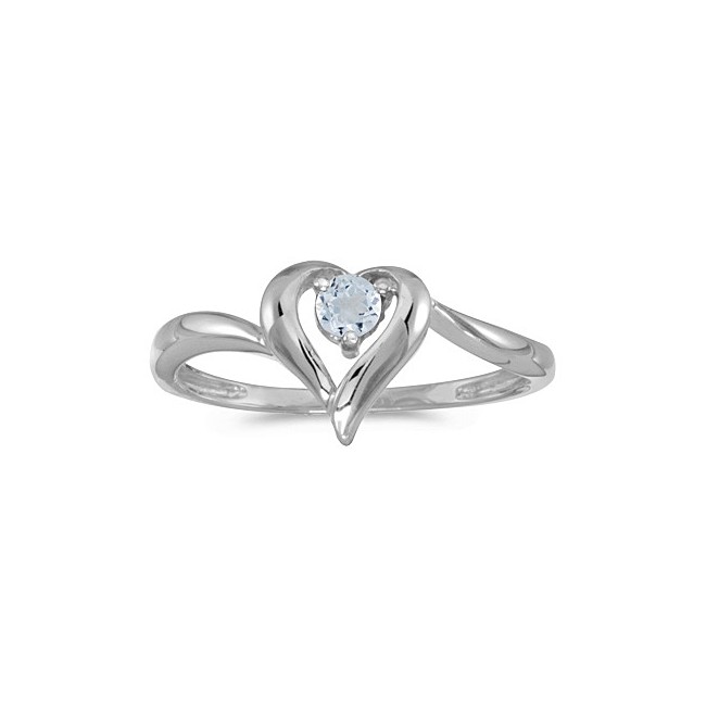 10k White Gold Round Aquamarine Heart Ring