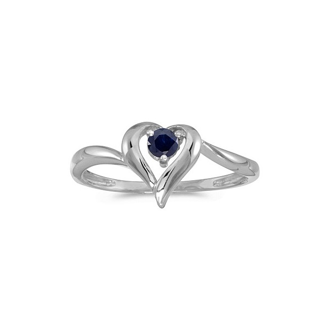 10k White Gold Round Sapphire Heart Ring