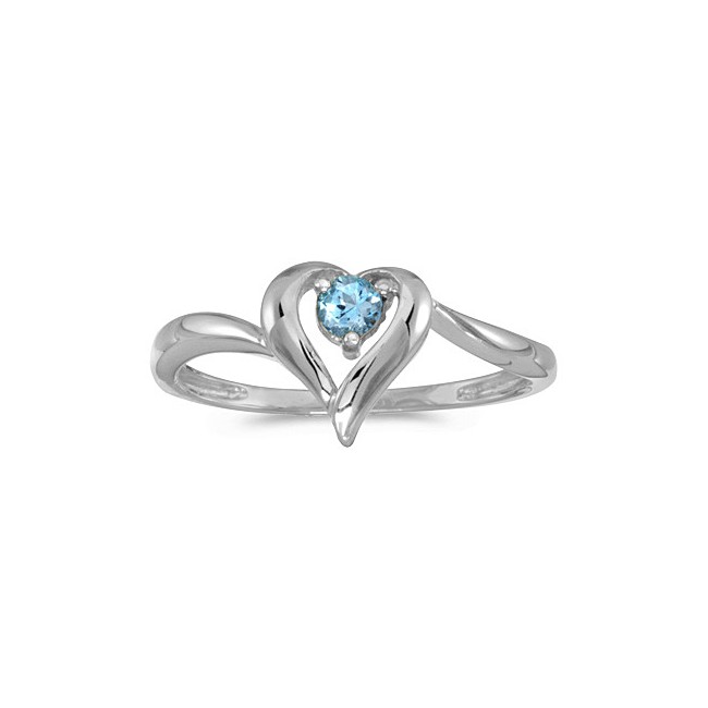 10k White Gold Round Blue Topaz Heart Ring