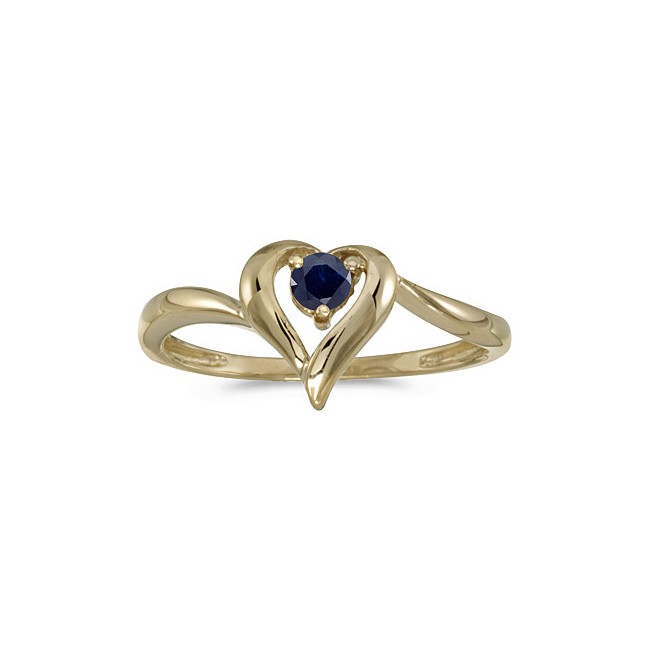 14k Yellow Gold Round Sapphire Heart Ring