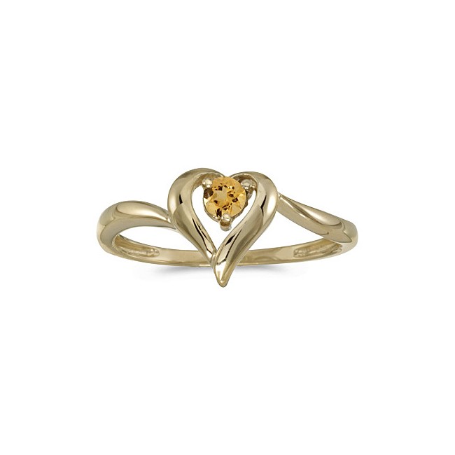 14k Yellow Gold Round Citrine Heart Ring