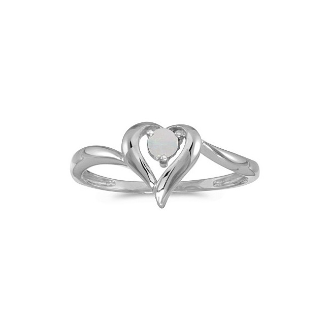 14k White Gold Round Opal Heart Ring