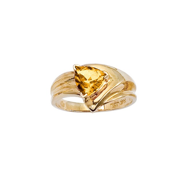 14K Yellow Gold 7mm Trillion Citrine Wide Shank Ring