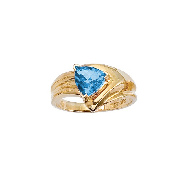 14K Yellow Gold 7mm Trillion Blue Topaz Wide Shank Ring
