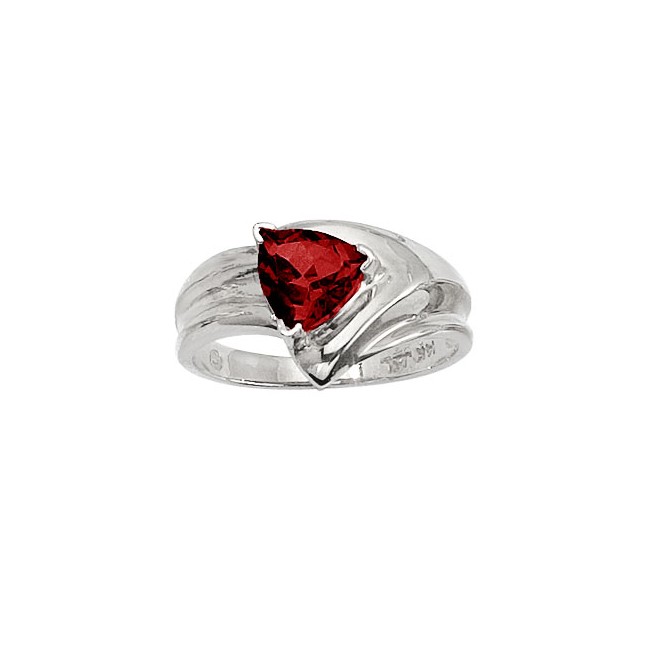 14K White Gold 7mm Trillion Garnet Wide Shank Ring