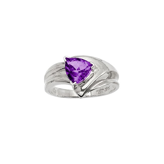 14K White Gold 7mm Trillion Amethyst Wide Shank Ring