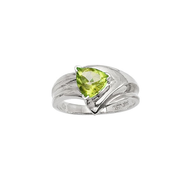 14K White Gold 7mm Trillion Peridot Wide Shank Ring