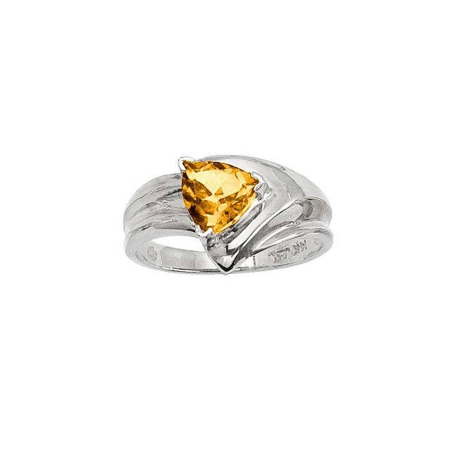 14K White Gold 7mm Trillion Citrine Wide Shank Ring